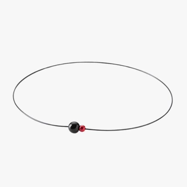 PHITEN RAKUWA NECKLACE WIRE EXTREME MIRROR BALL TWIN - BLACK/RED