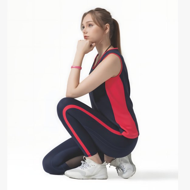 PHITEN WOMEN'S COLOR BLOCK ROUND NECK TANK TOP - NAVY/CHILI RED - Phiten Australia